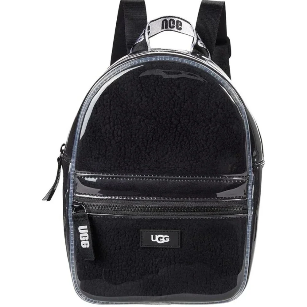 UGG DannieII Unisex Black Glossy Clear Overlay Sporty Trendy Mini Back Pack NEW